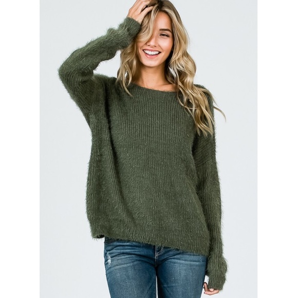 Olive mohair twist back sweater - Picture 3 of 5